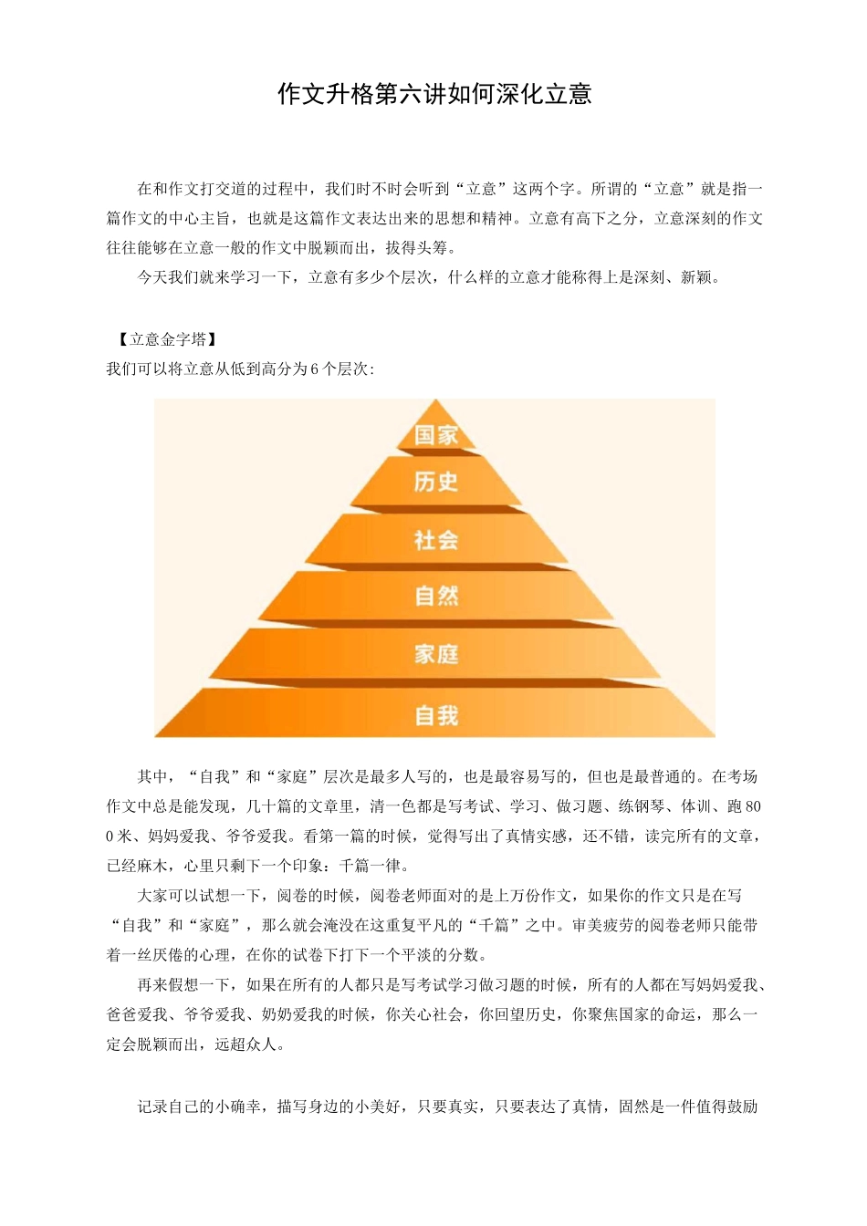 2021年中考初中作文升格第六讲：立意需深化(运用好立意六层金字塔)_第1页