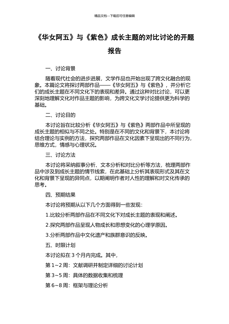 《华女阿五》与《紫色》成长主题的对比研究的开题报告_第1页