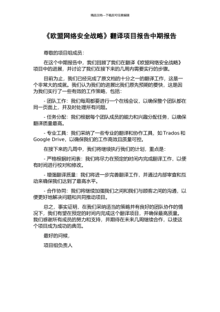 《欧盟网络安全战略》翻译项目报告中期报告