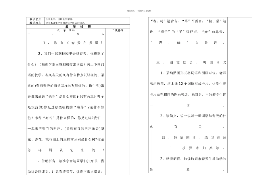 一年级语文苏教下册新表格式全册_第2页