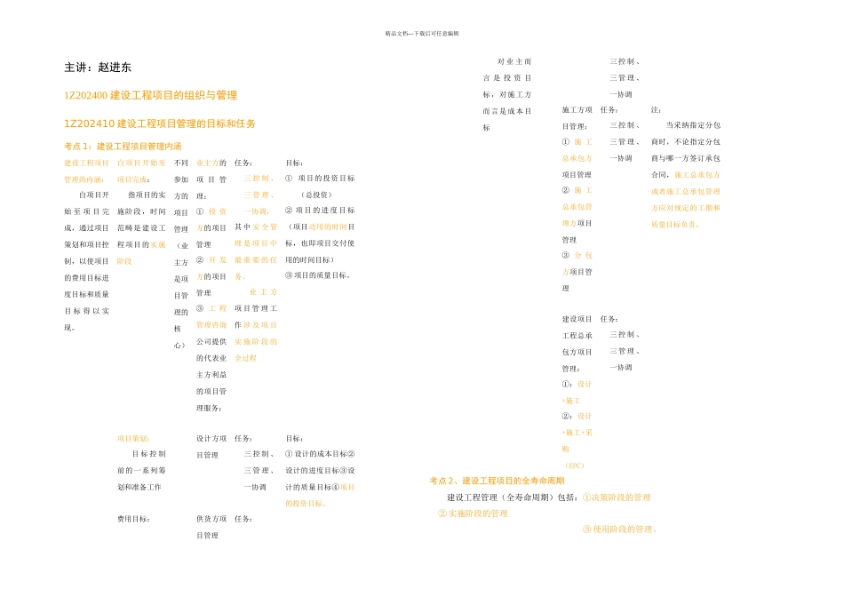 一级建造师建设工程项目管理考点总结表格_第1页