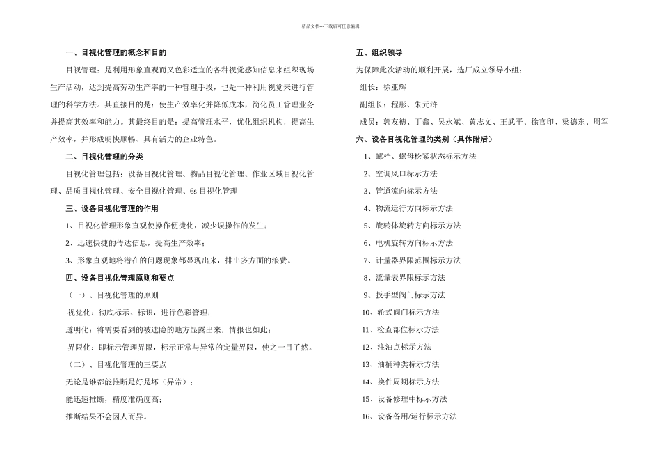 一选厂设备目视化管理实施方案_第1页