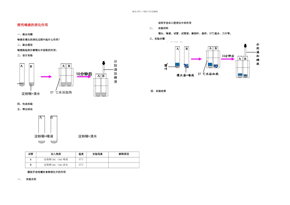七年级生物下册食物在口腔中的消化导学案无答案冀教_第1页