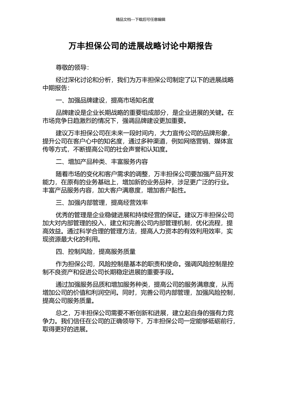 万丰担保公司的发展战略研究中期报告_第1页