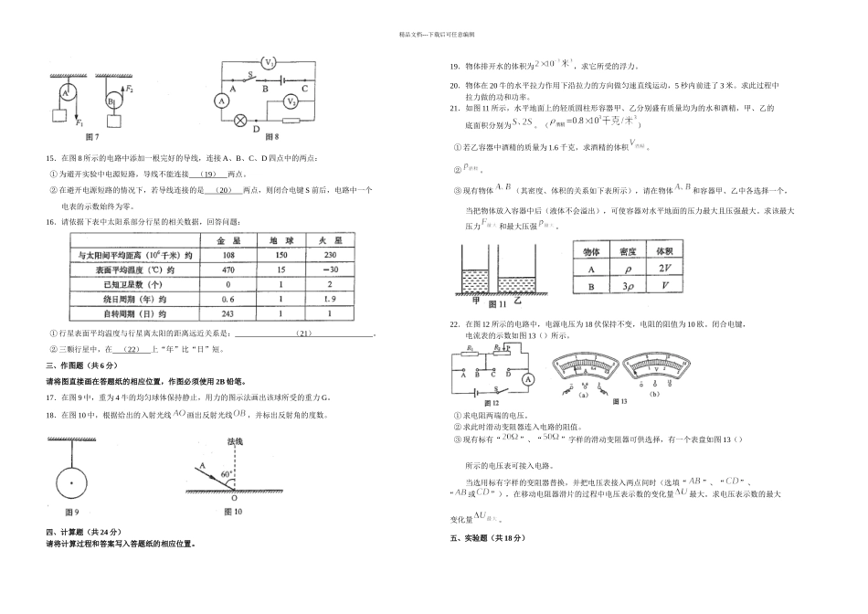 上海市中考物理真题试卷及答案_第2页
