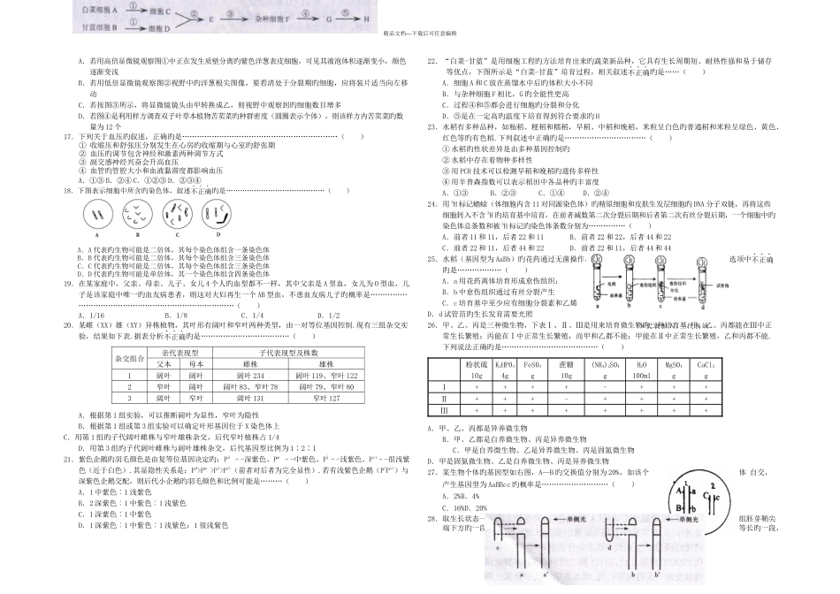 上海浦东新区高三上年末质量抽测生命科学_第2页