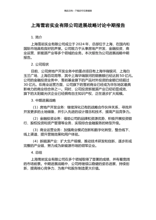 上海雪岩实业有限公司发展战略研究中期报告