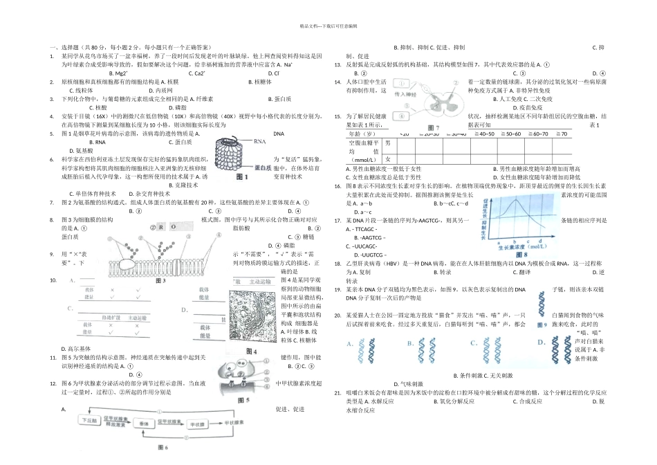 上海高中生物合格考考卷_第1页