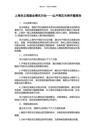 上海非正规就业模式研究——以卢湾区为例开题报告
