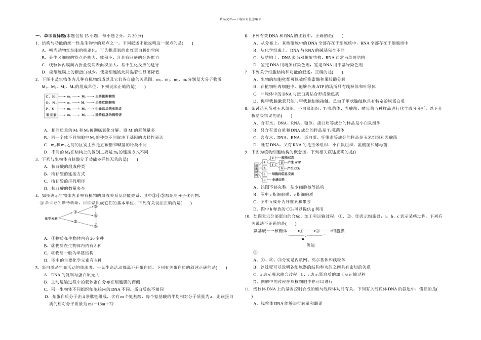 专题细胞的分子组成和基本结构限实规范训练_第1页