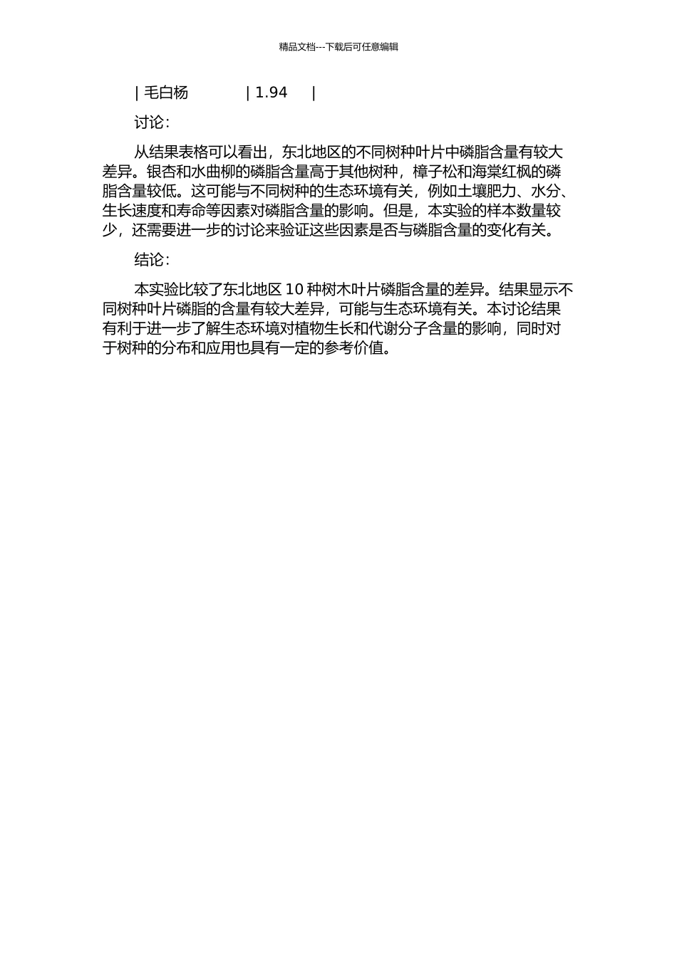 东北10种树木叶片磷脂含量的比较测定的开题报告_第2页