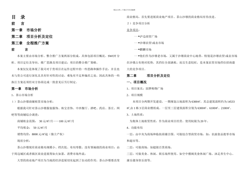 东莞市茶山镇沙墩购物广场项目策划提案_第1页