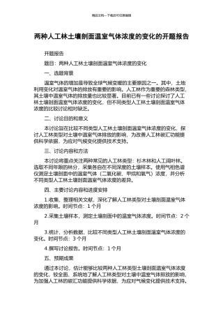 两种人工林土壤剖面温室气体浓度的变化的开题报告