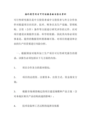 海外投资项目可行性报告的内容及案例