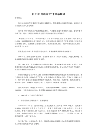 化工06分析与07下半年展望