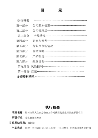 汇安康脚底按摩器商业计划书