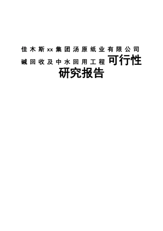 佳木斯xx集团汤原纸业有限公司碱回收及中水回用工程可行性研究报告
