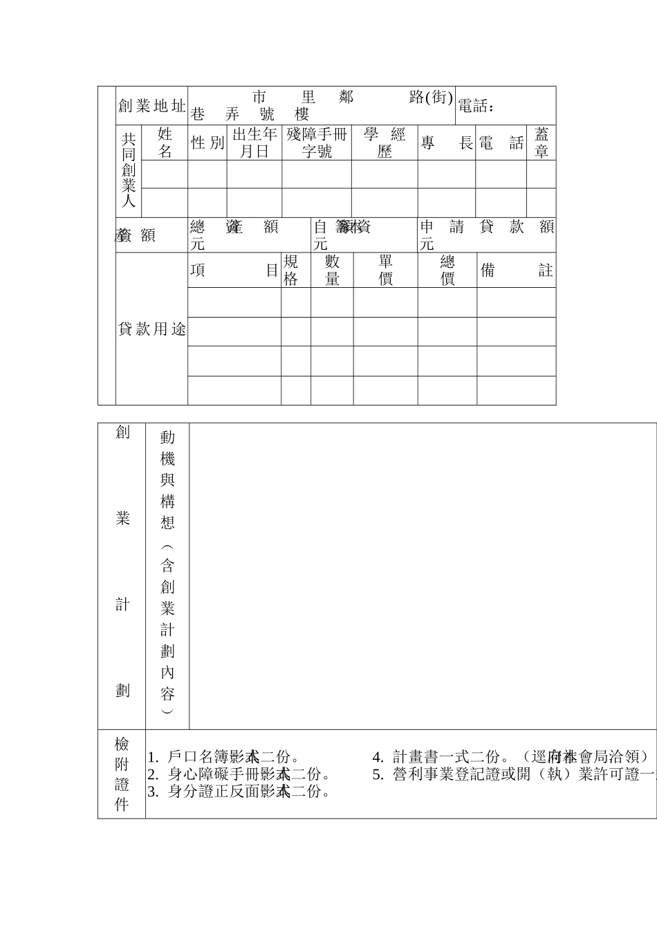 嘉義市身心障礙者創業貸款創業計劃書_第2页