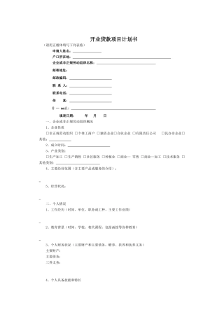 开业贷款项目计划书