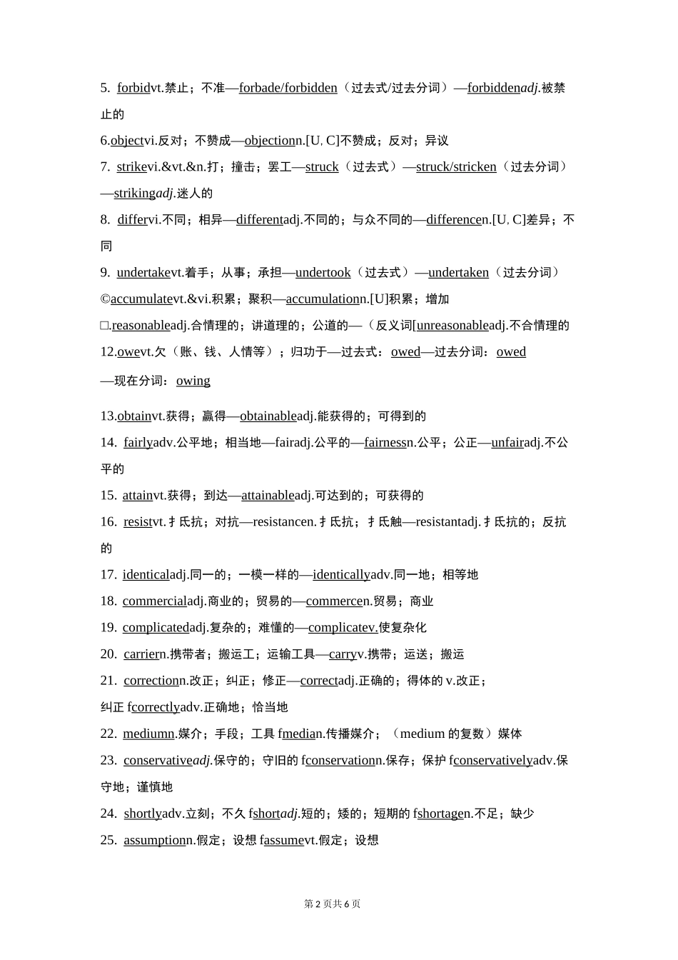 人教版高中英语选修8词性转换 语法填空素材_第2页