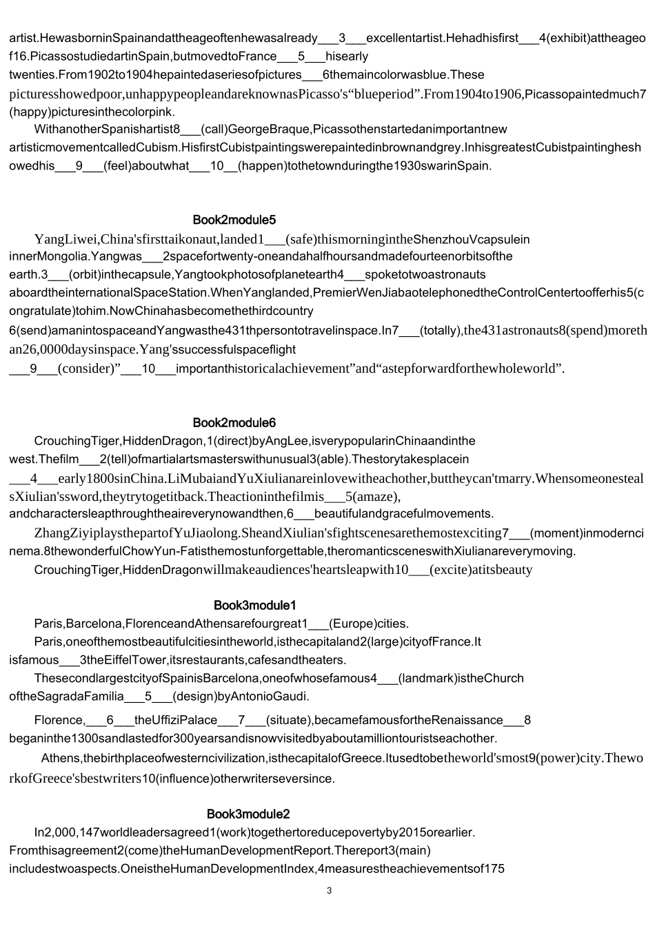 外研版高中必修教材1至5课文改编语法填空(精校版+答案)_第3页