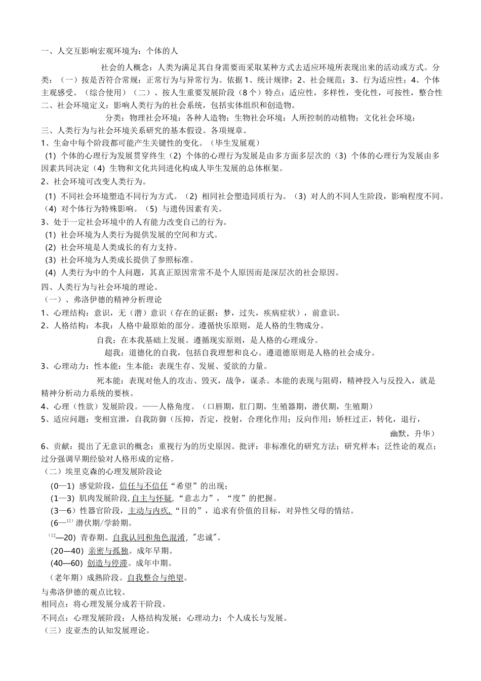 人类行为与社会环境知识要点复习_第1页