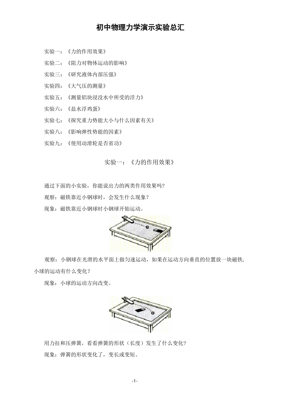 初中物理力学演示实验总汇_第1页