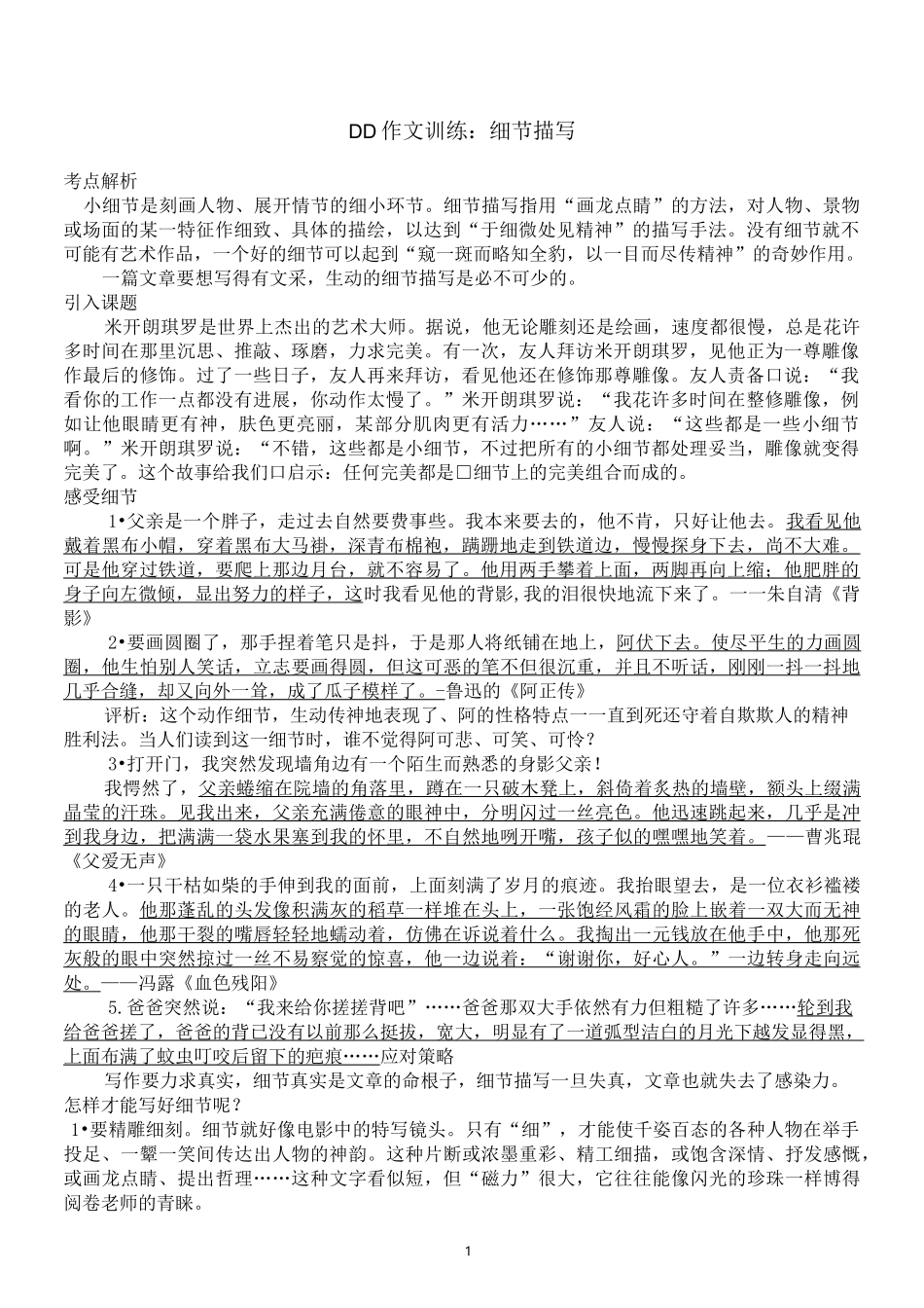 初中作文训练：细节描写_第1页