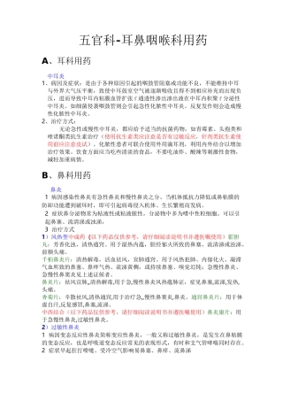 五官科常用药