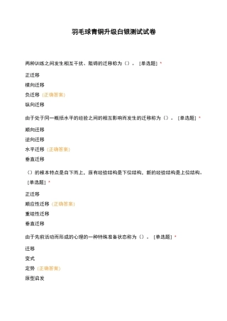 羽毛球青铜升级白银测试试卷