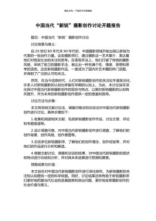 中国当代“新锐”摄影创作研究开题报告