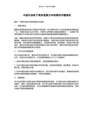 中国石油电子商务发展方向初探的开题报告
