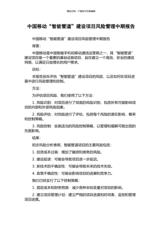 中国移动“智能管道”建设项目风险管理中期报告
