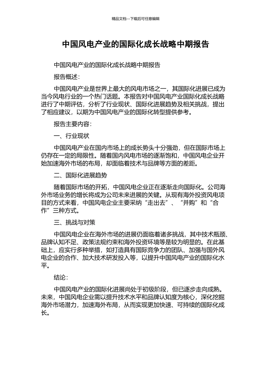 中国风电产业的国际化成长战略中期报告_第1页