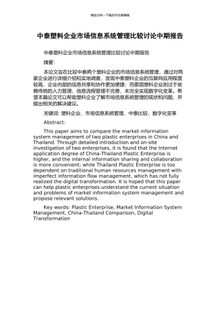 中泰塑料企业市场信息系统管理比较研究中期报告