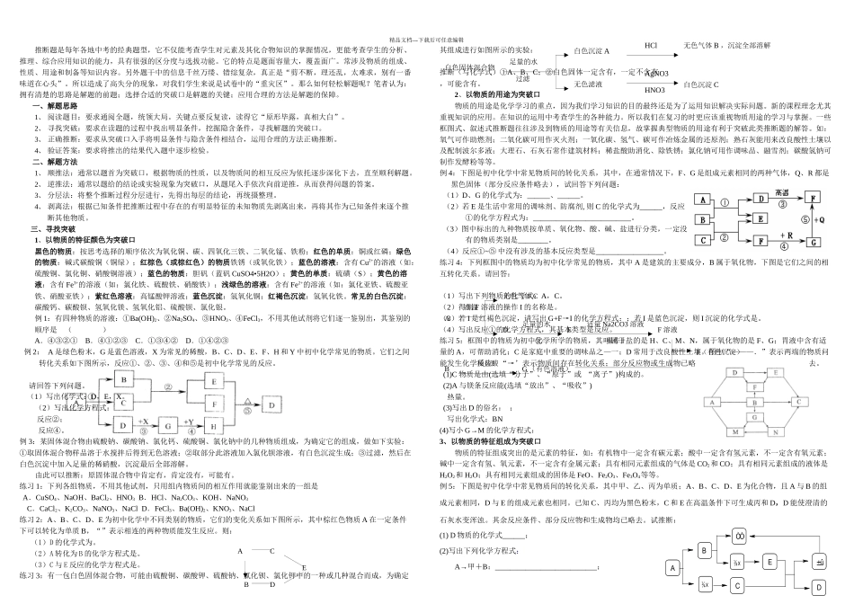 中考化学推断题解题思路方法及突破口_第1页