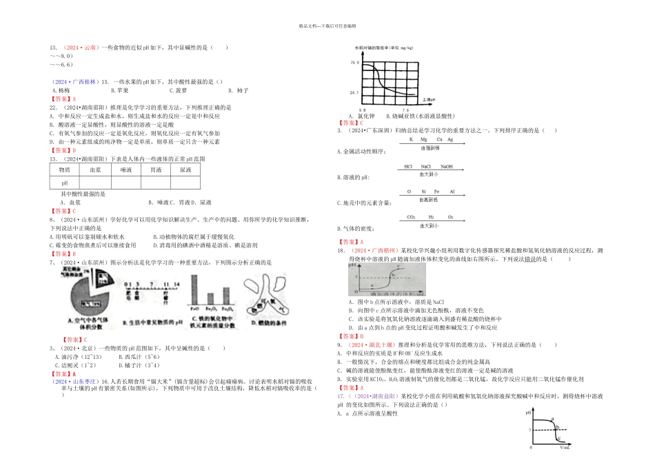 中考化学真题分类汇编考点中和反应及其应用包括溶液的酸碱_第2页