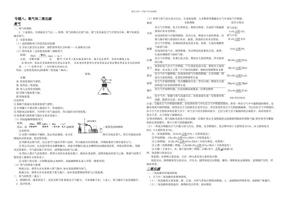 中考复习专题之专题八氧气和二氧化碳_第1页
