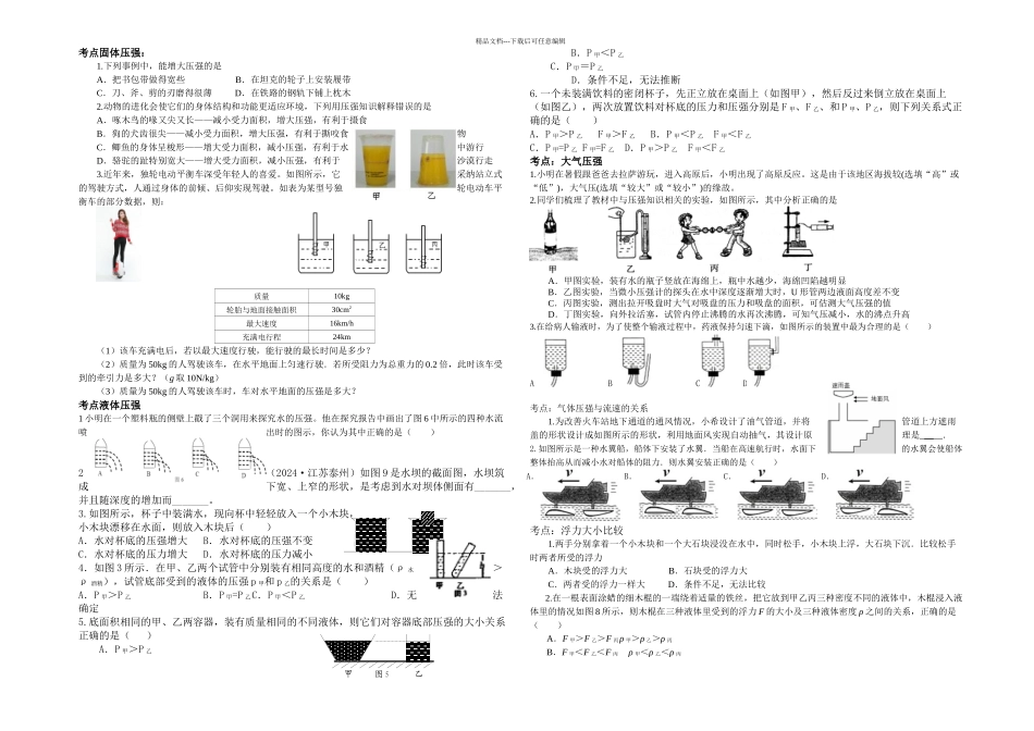 中考复习浮力压强易错题_第1页