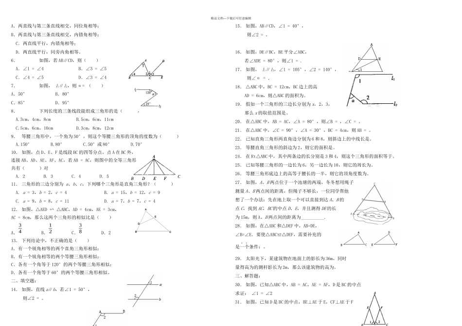中考数学复习专题五平行线与三角形_第2页