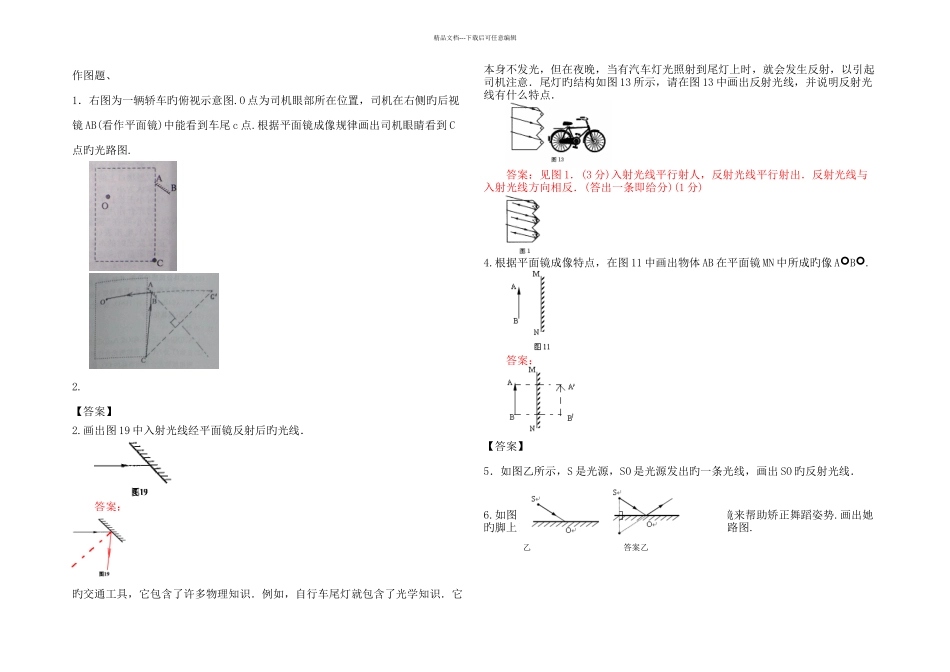 中考物理一轮练习专题训练光的传播光的反射平面镜成像_第1页