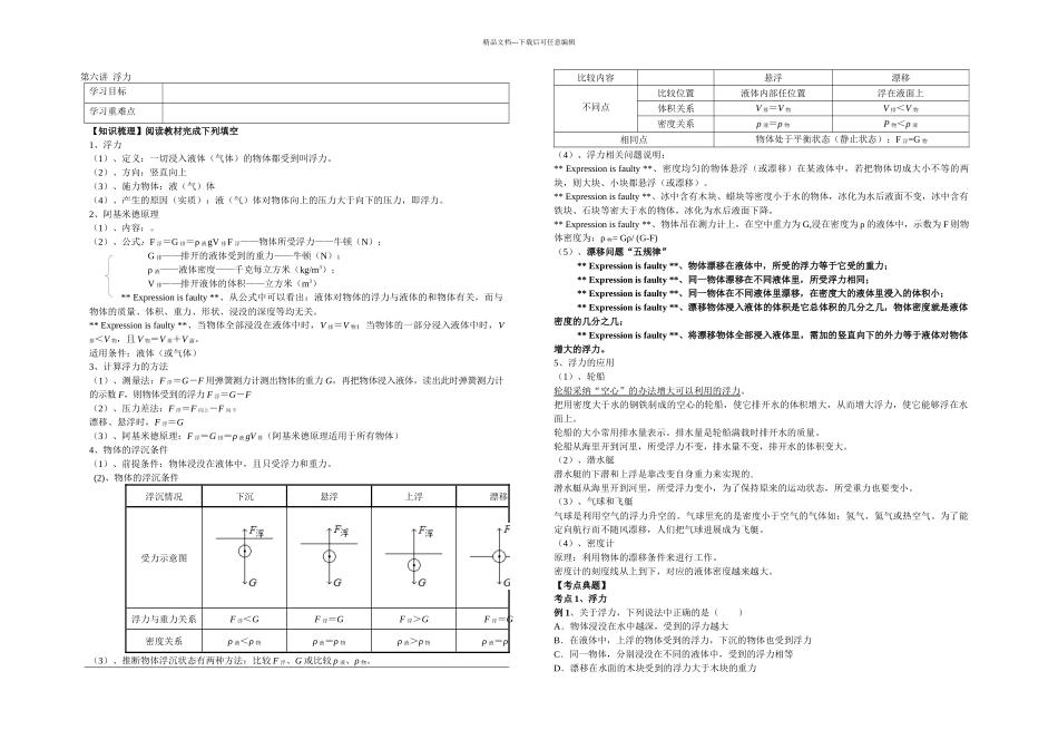 中考物理复习导学案浮力_第1页