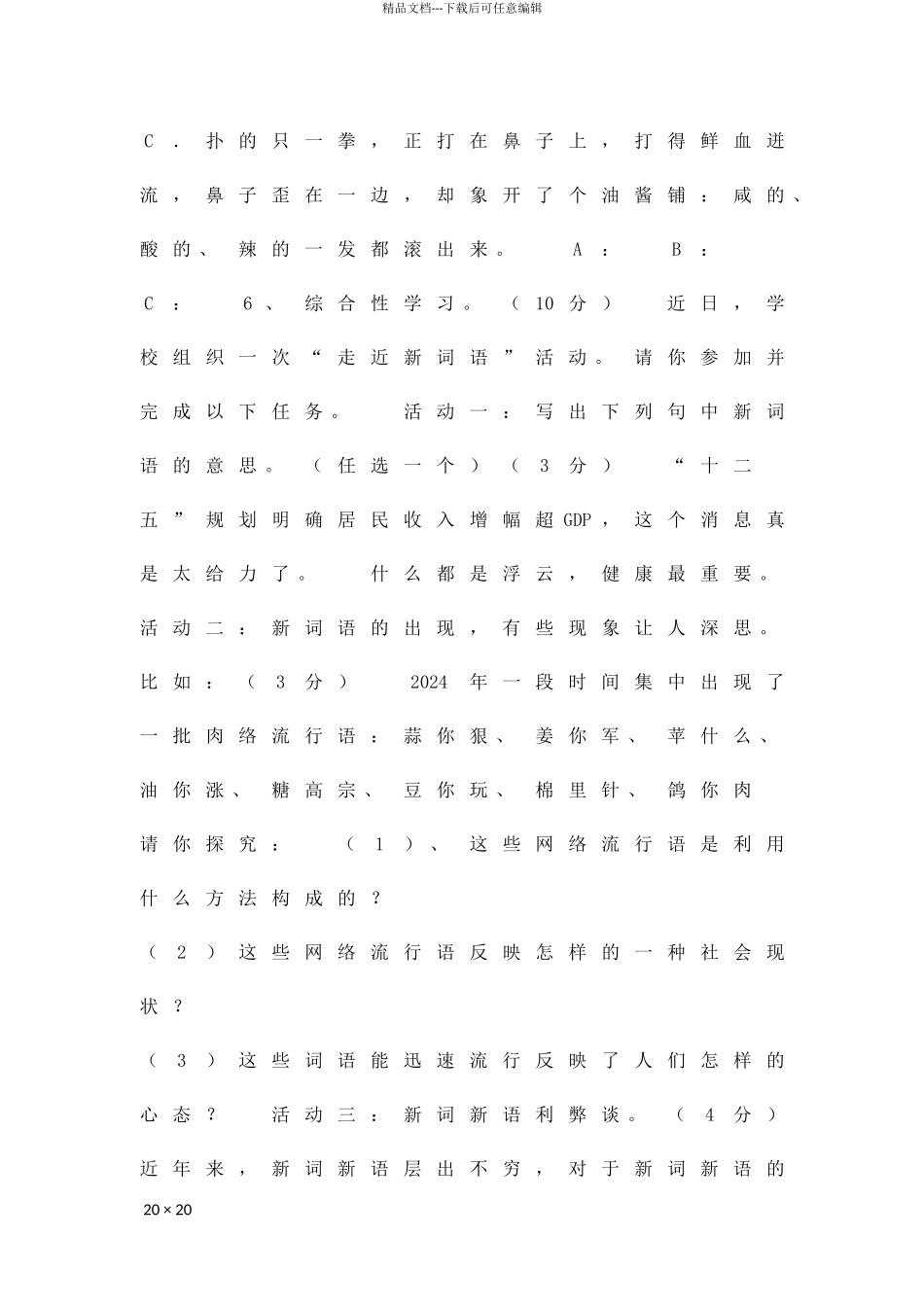 中考语文模拟冲刺试题含答案_第3页