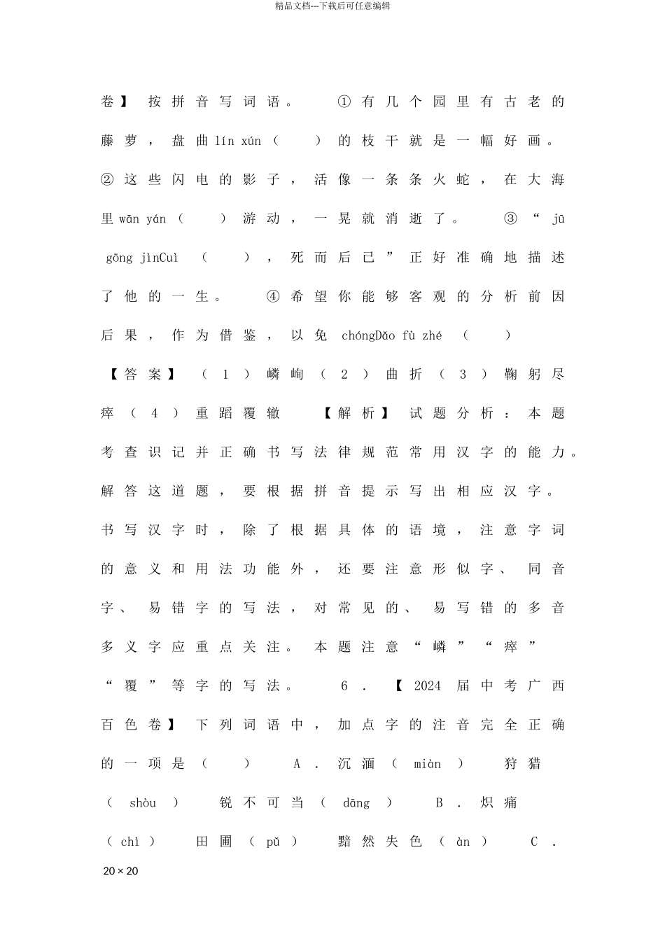 中考语文试题分类汇编第四期字音字形含解析_第3页