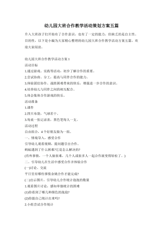 幼儿园大班合作教学活动策划方案五篇