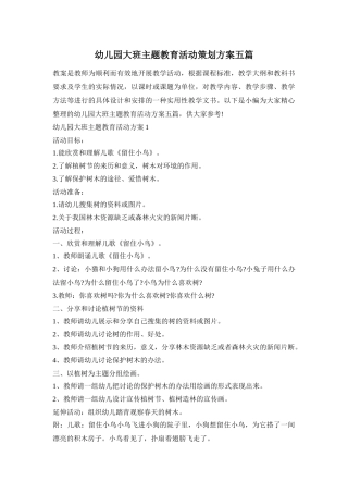 幼儿园大班主题教育活动策划方案五篇