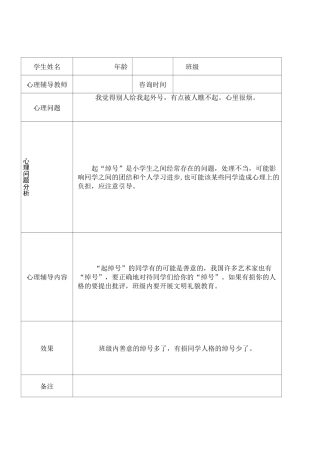 小学心理咨询心理疏导记录表