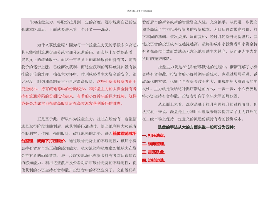 主力洗盘手法详细分析及k线形态_第1页