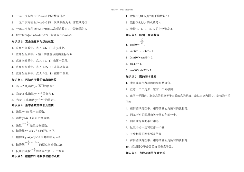 义务教育阶段初中数学知识点总结及公式大全_第1页