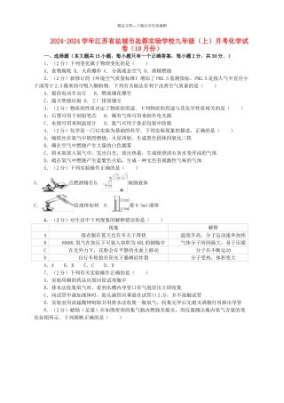 九年级化学10月考试试卷含解析-新人教版